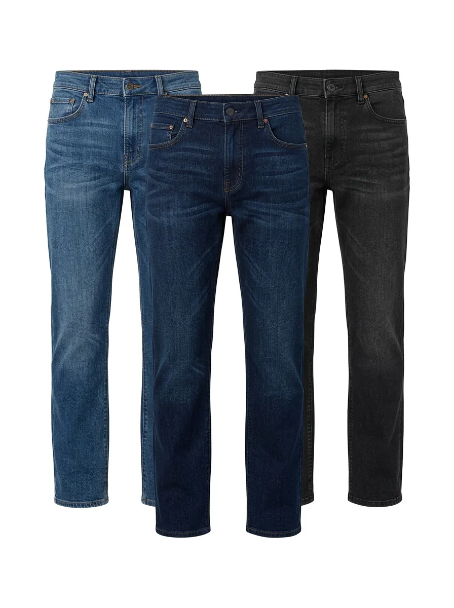 Washed Finish Denim 3 Pack of  Jeans in Classic Denim
