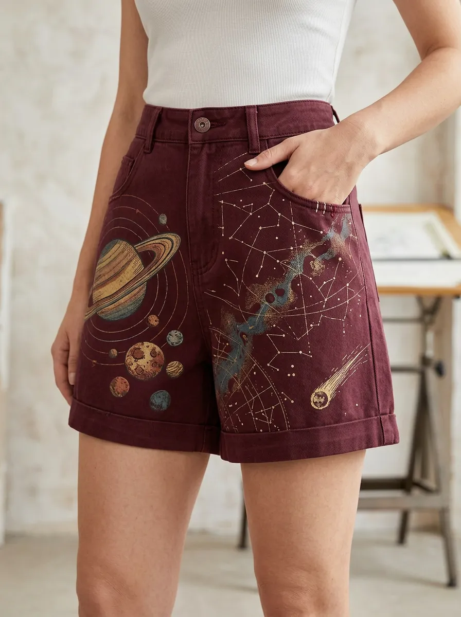 Women's Easygoing Astronomy Lover Planet Constellation Printed Shorts