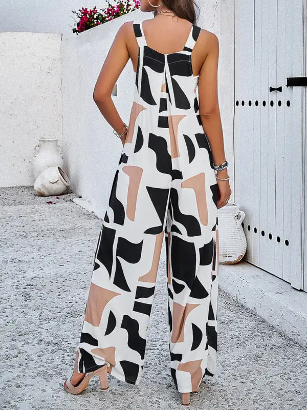 Elegant Abstract Print Overall Jumpsuit