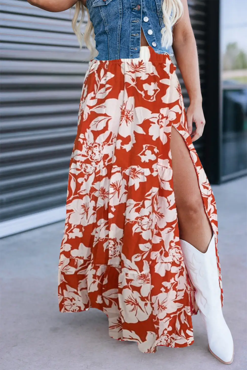 Open Printed Split Skirt