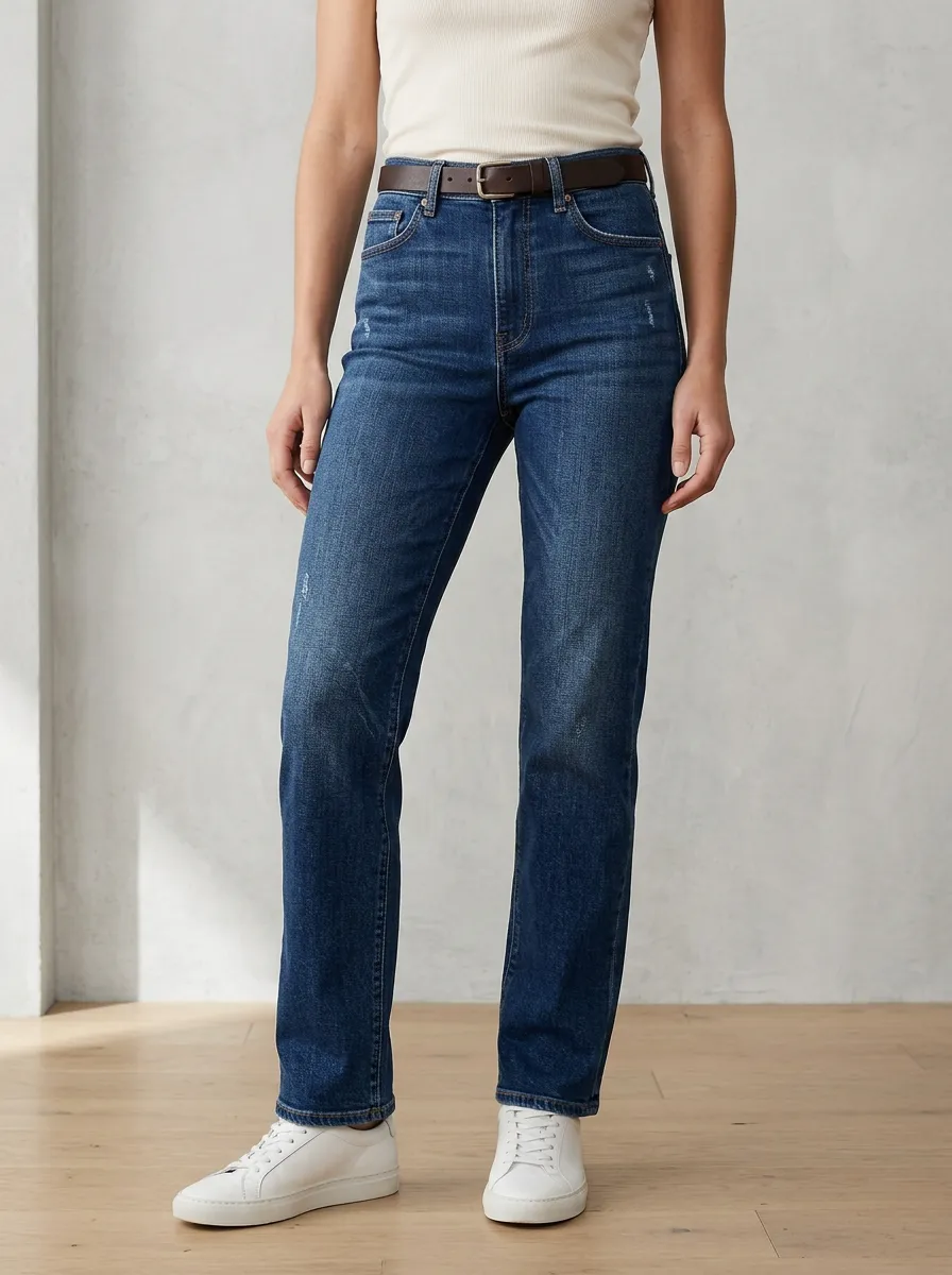 High-Rise Distressed Classic Women's Straight-Leg Jeans