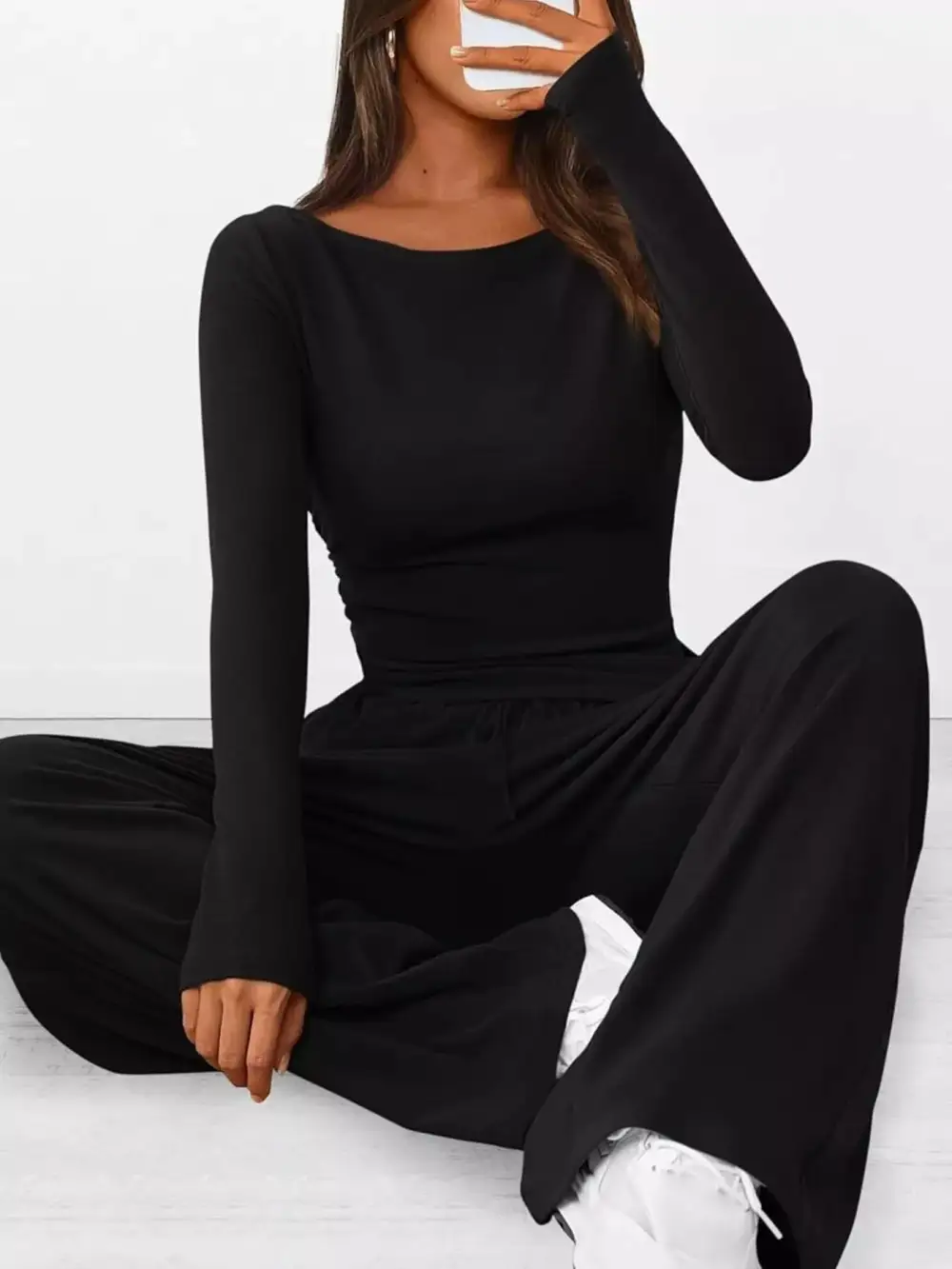 Relaxed Long Sleeve Top and Wide Leg Pants Set