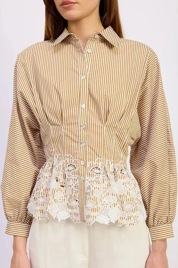 Beige Lace Peplum Blouse Top