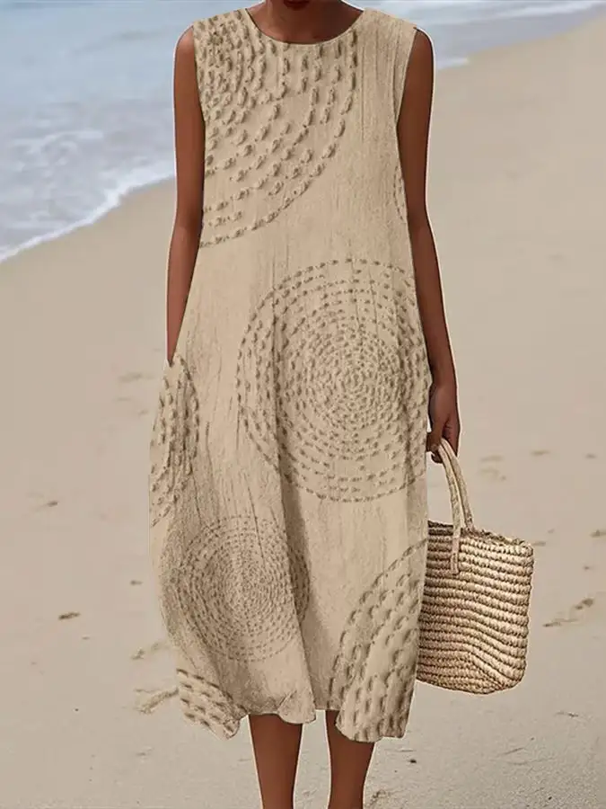  Textured Sleeveless Resort Midi Dress
