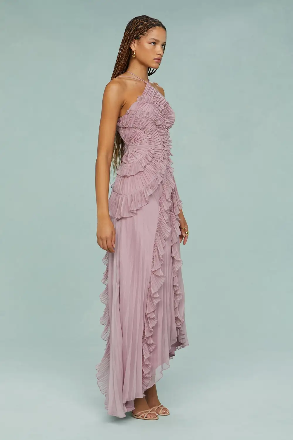  Halter Pleated Maxi Dress