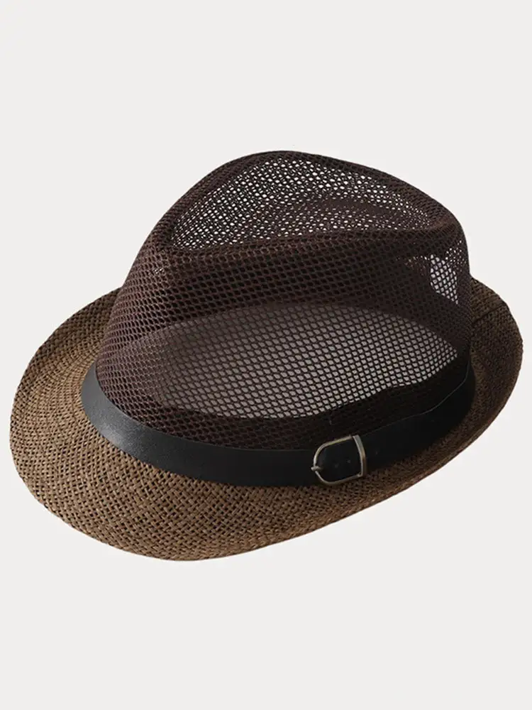 Hollow Weave Panama Fedora with Belt Buckle