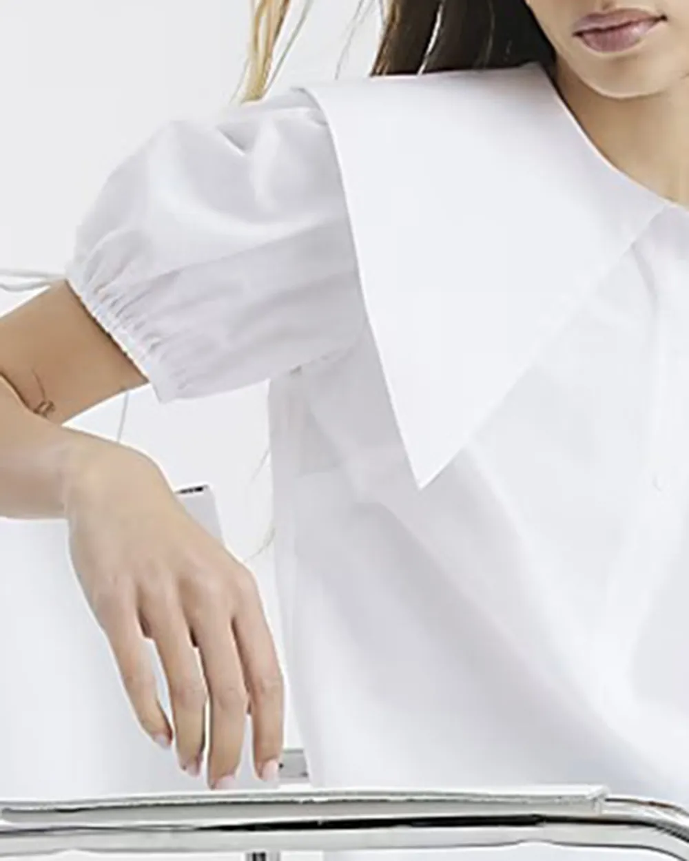 Cotton Round Neck Puff Sleeve Ladies Shirts