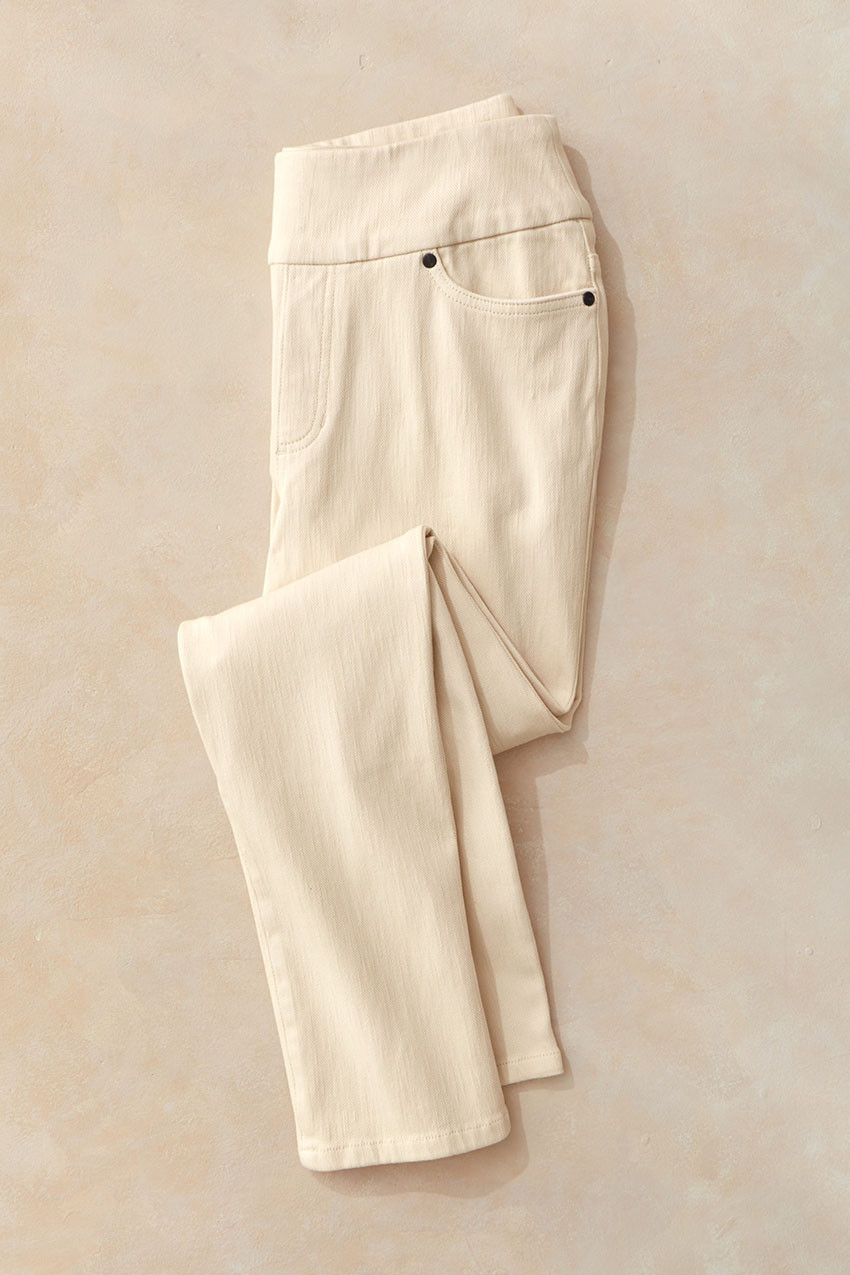 Knit Denim Mid Rise Slim-Leg Ankle Jeans