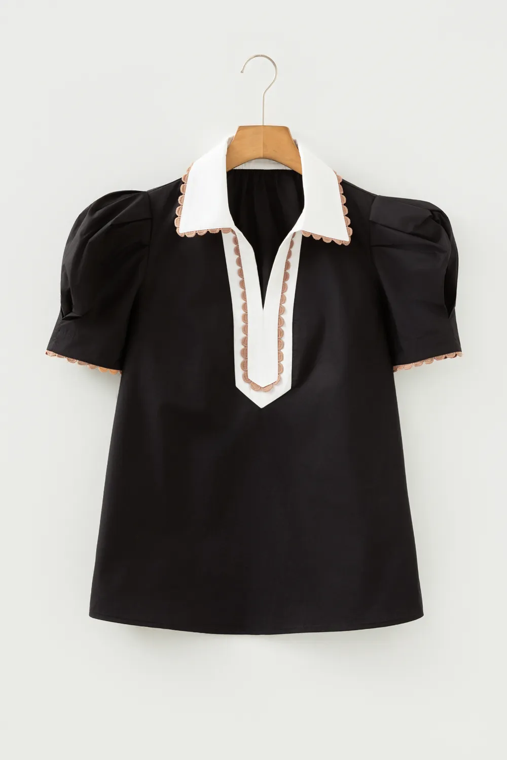 Black Ricrac Trim Block Patchwork Blouse