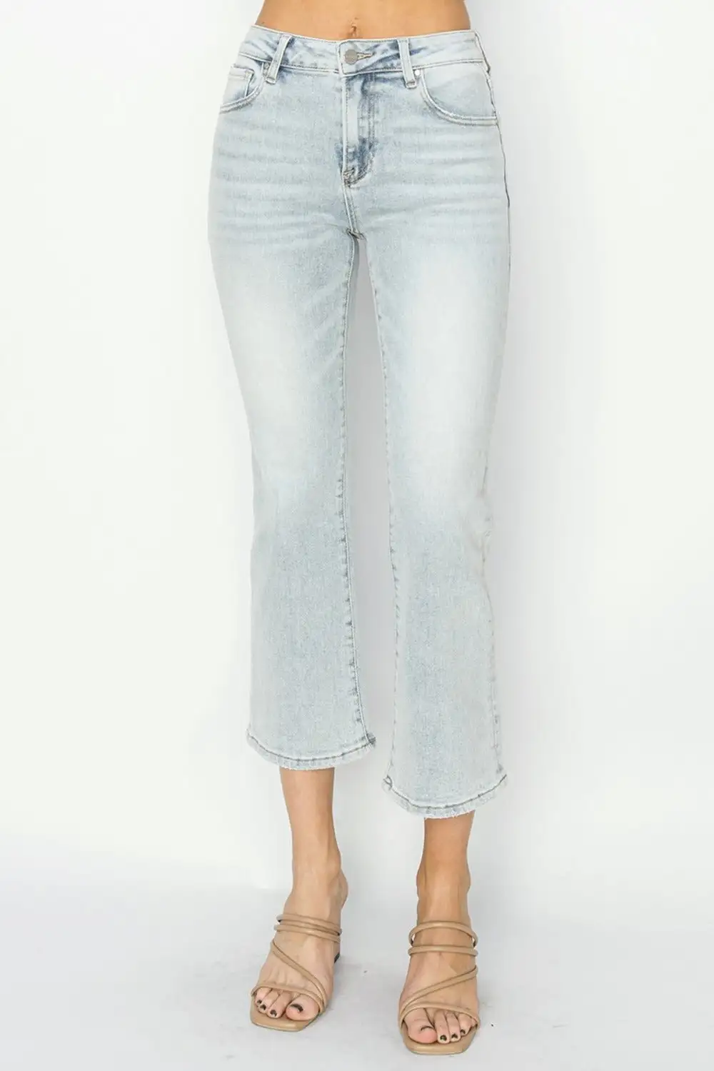 Mid Rise Cropped Flared Denim Jeans