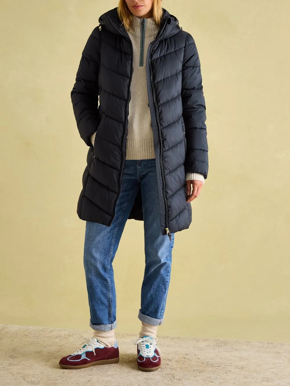 Navy Mid Length Showerproof Padded Coat