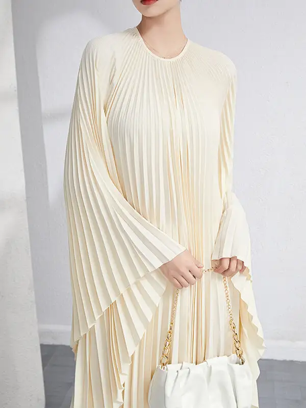 Sleeves Pleated Maxi Dress