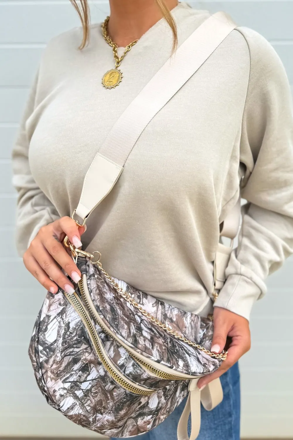 Camo Print Chain Crossbody Bag