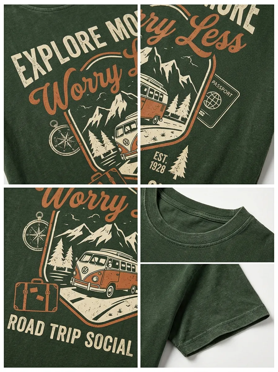 Unisex Road Trip Lover Camper Van Mountain Printed T-shirt