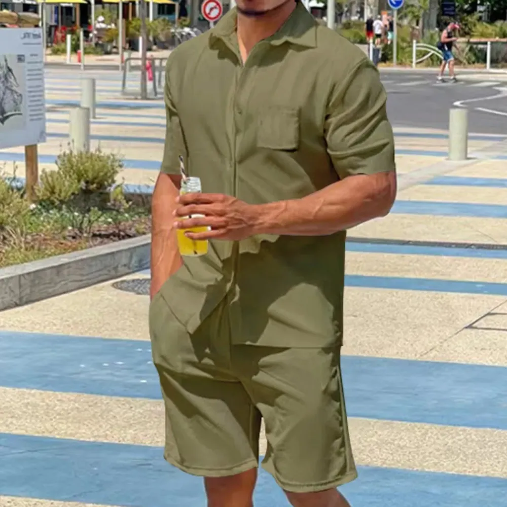 Button Up Coordinated Shirt And Shorts Set