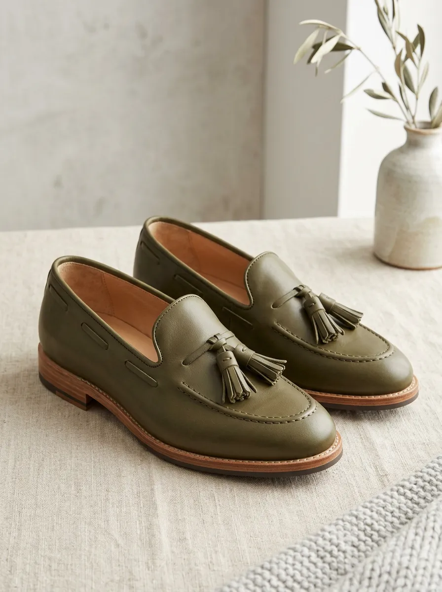 Unisex Clean-Line Leather Tassel Loafers