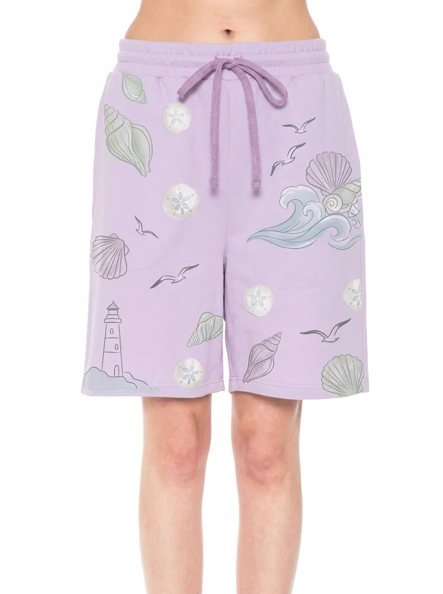 Women's Coastal Seashell Lighthouse Seagull Printed Shorts