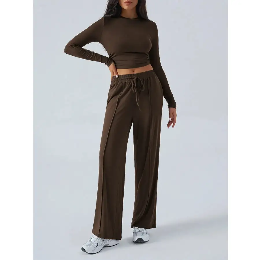 Easy Round Neck Long Sleeve Top and Pants Set