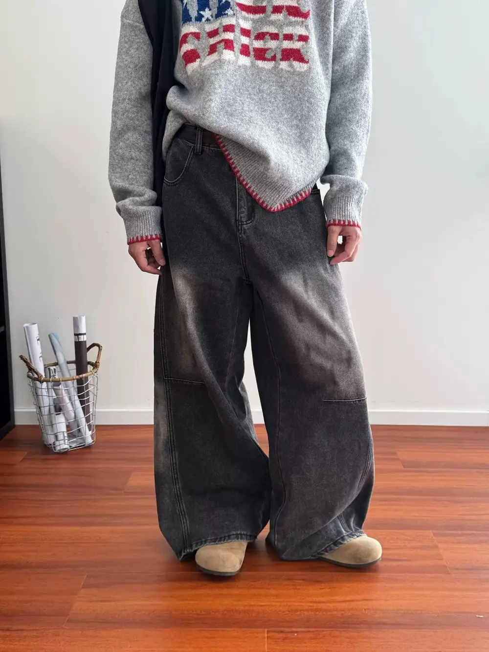 Acid Washed Wide Leg Jeans