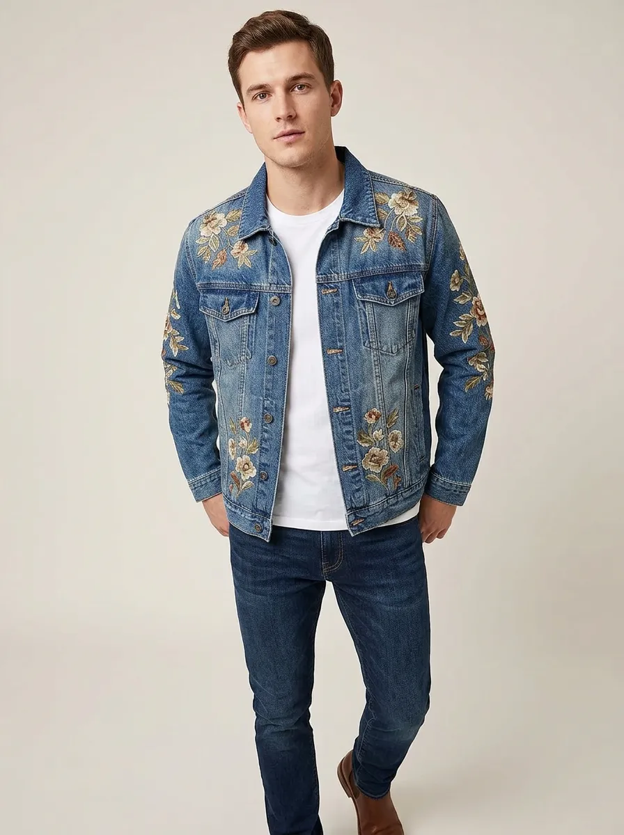 Men's Heritage Floral Vintage Inspired Denim Jacket