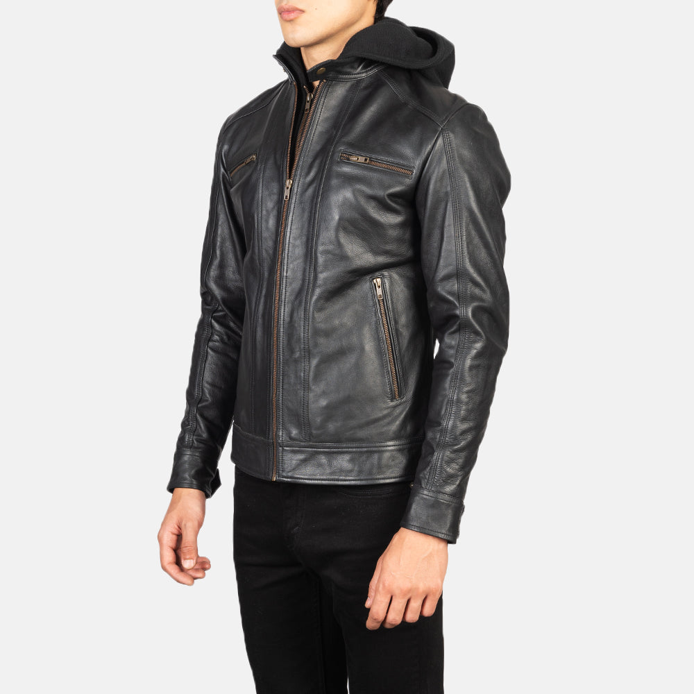Men's Biker Hooded Leather Jacket