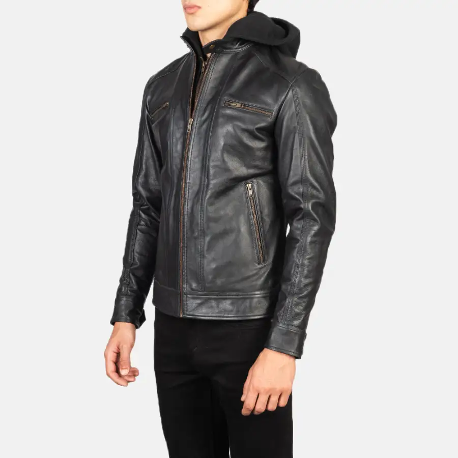 Men's Biker Hooded Leather Jacket