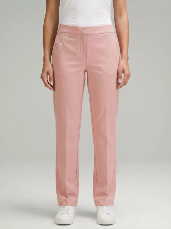 Women's Floral Minimalist Embroidered Mid-Rise Straight Leg Pants