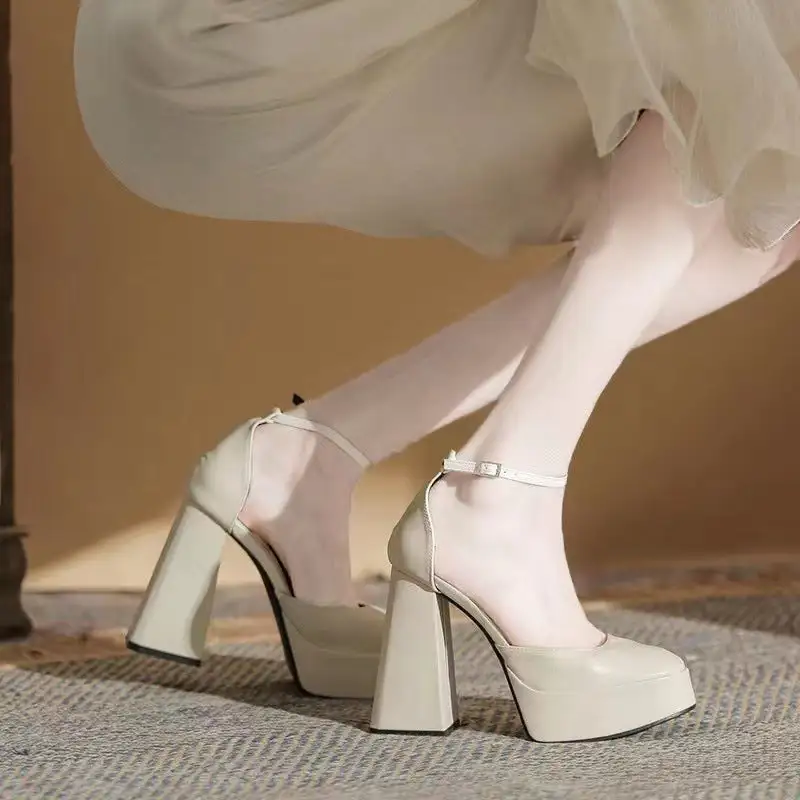 Buckle Strap Thick Sole Low Heel Shoes