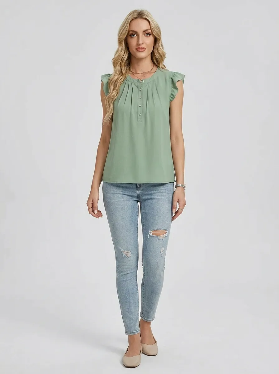 Ruffle Sleeve Button Down Blouse