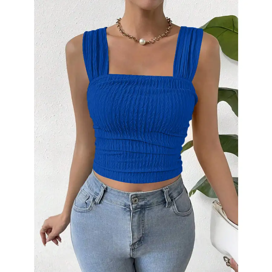 Textured Square Neck Wide Strap Tank