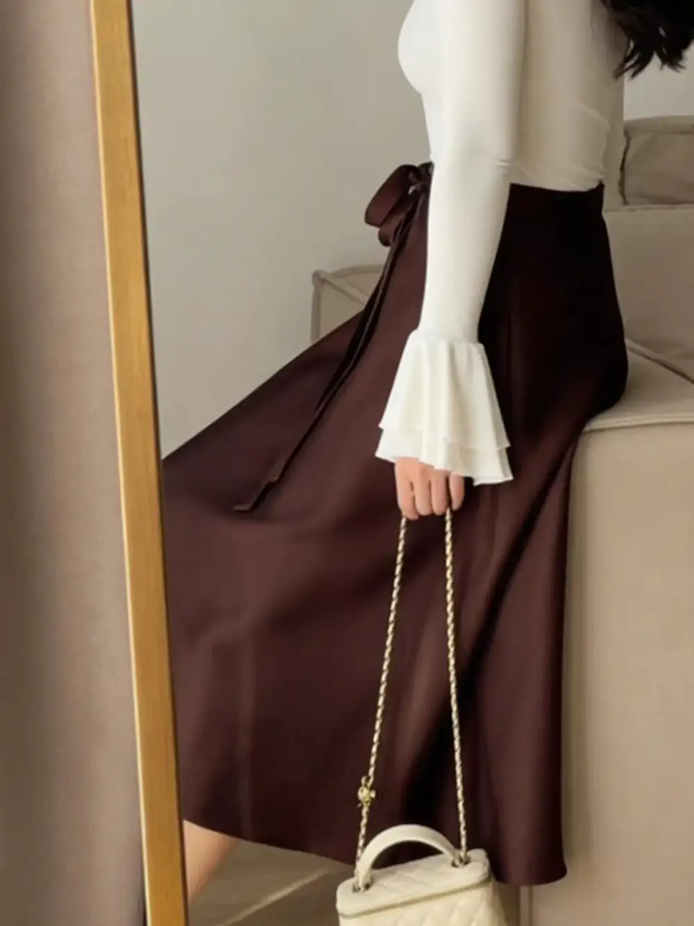 Satin A-line Midi Skirt