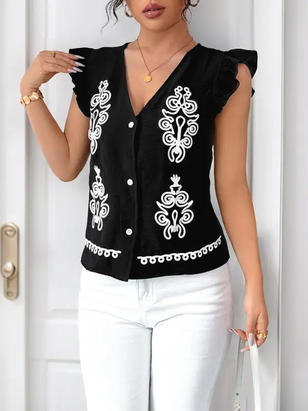 V-Neck Pocketed Casual Shirt