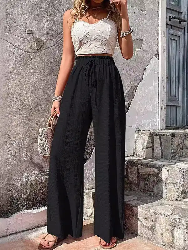 Women's Wide Leg Loose Fit Drawstring Patchwork Pants