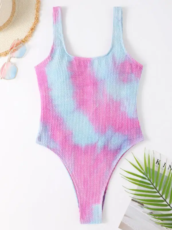 Candy Fluorescent Pleated Fabric One Piece Swimsuit