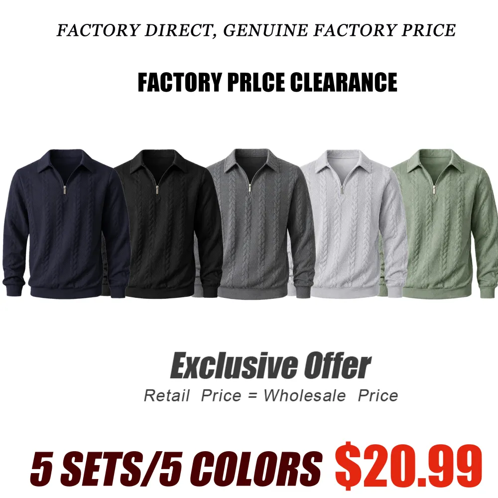 Men's spring knitted long-sleeved slim-fit polo shirt, daily wear, casual and versatile, retro zipper half-button design