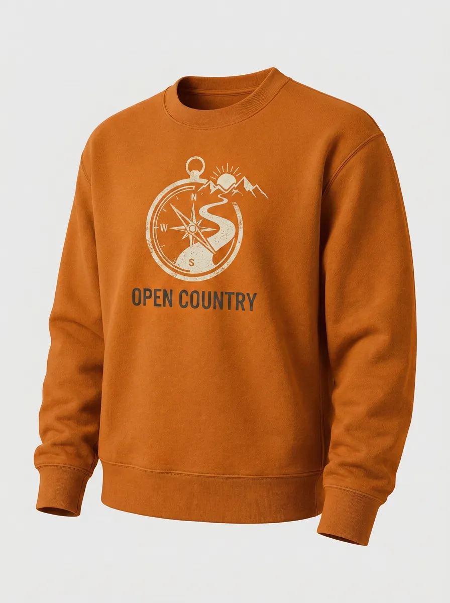 Unisex Outdoor Adventure Compass Mountain Printed Sweatshirt
