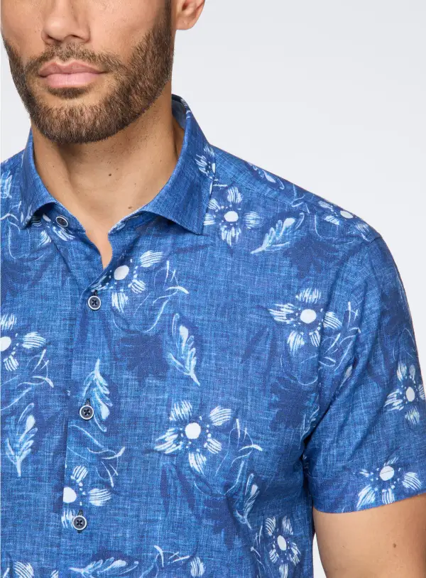 Aquatic Motif Linen Effect Shirt