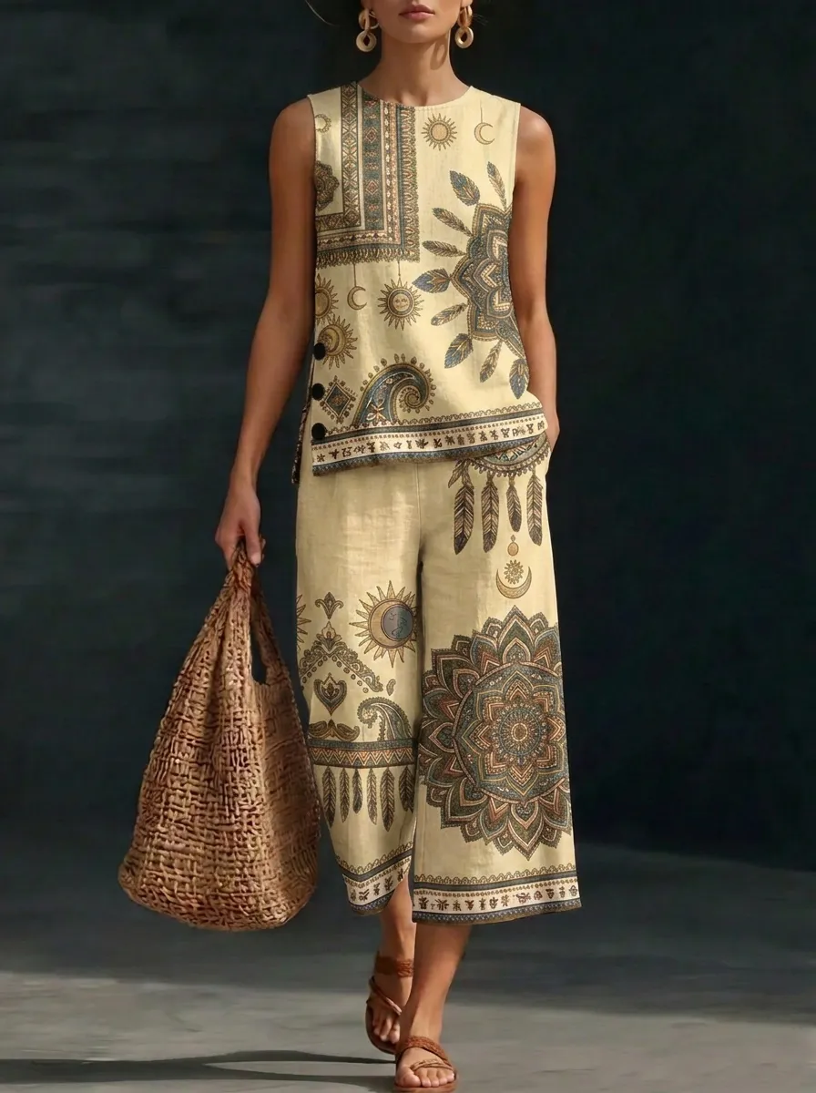Women's Bohemian Sun Mandala Paisley Printed Sleeveless Set