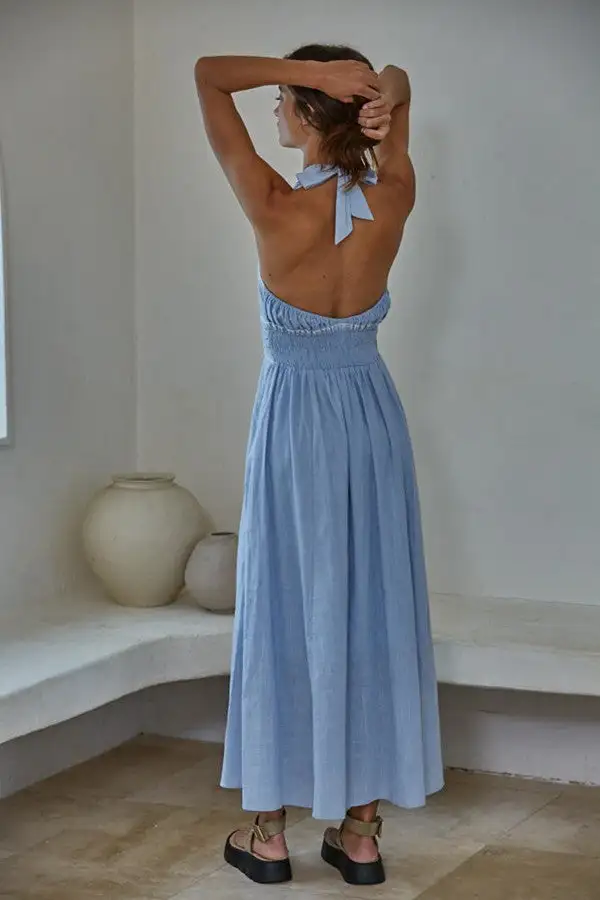 Light Blue Halter Neck Maxi Dress