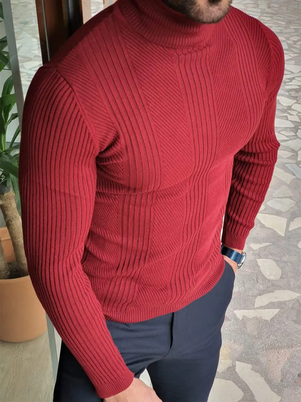 Classic Slim Fit Striped Turtleneck Sweater