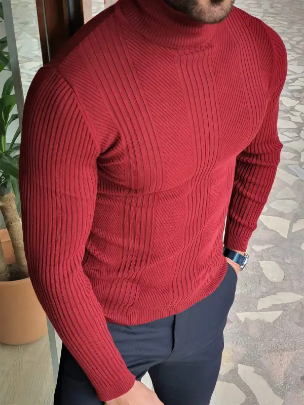 Classic Slim Fit Striped Turtleneck Sweater