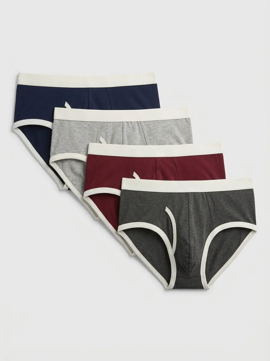 Men's Four-Pair Light-Trim Fly-Front Brief Set