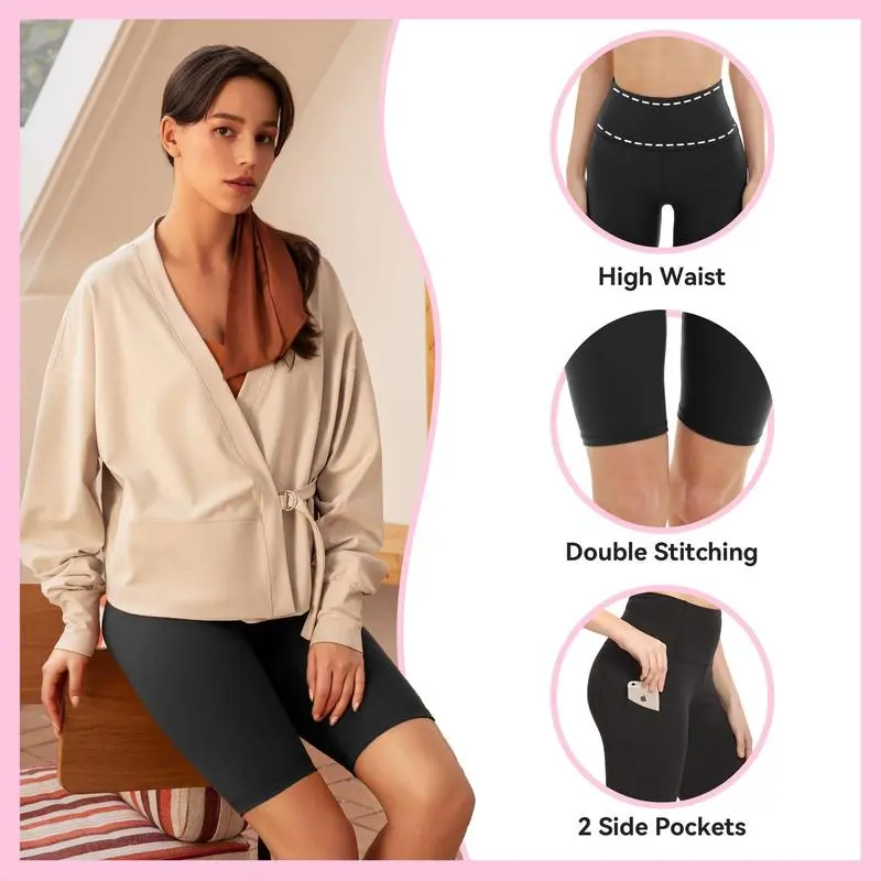 Women's High Waist Biker Shorts with Pockets – Plus Size, 5