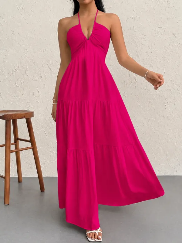 Women's Plain Dress, Summer Clothes Women, Casual Sleeveless Backless Dress for Beach Holiday Vacation, Ladies Summer Clothes