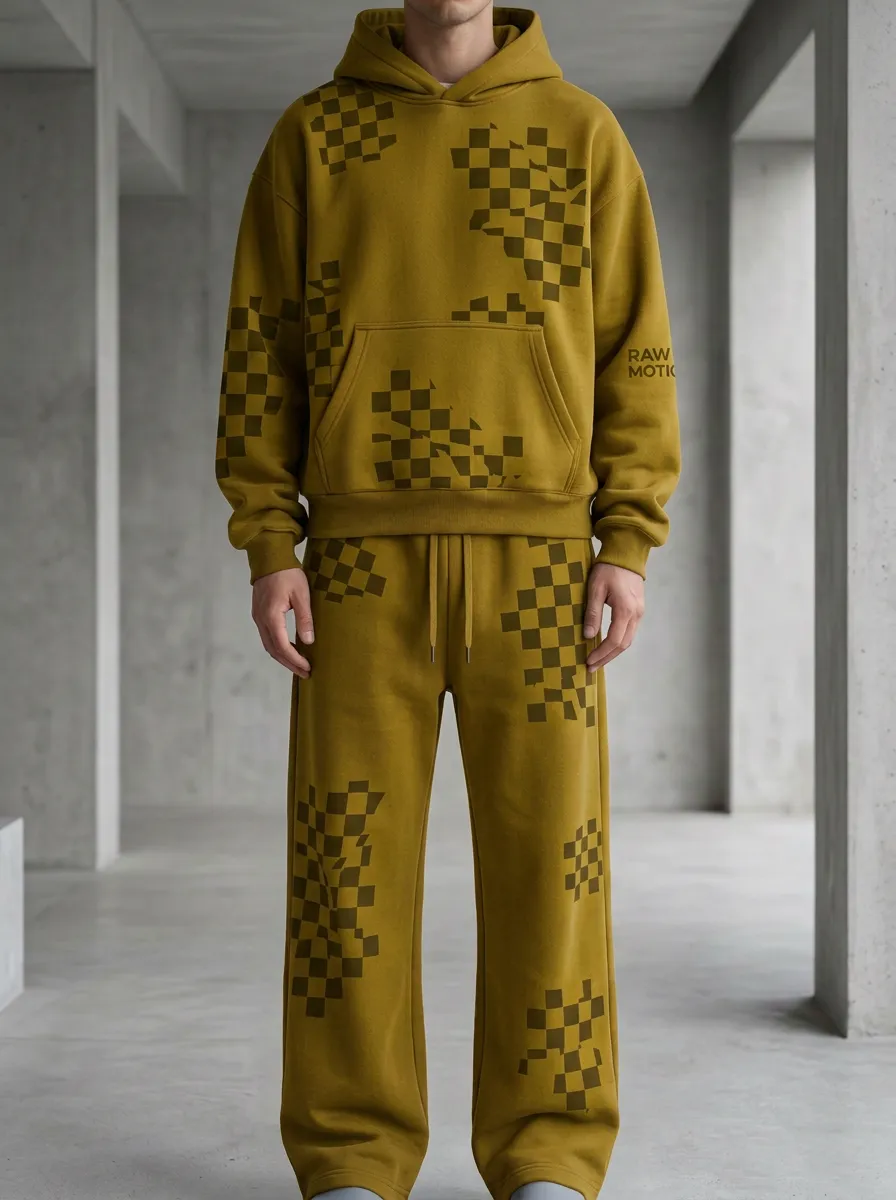 Hoodie Sweatpants Checkerboard Men's Two-Piece Tracksuit