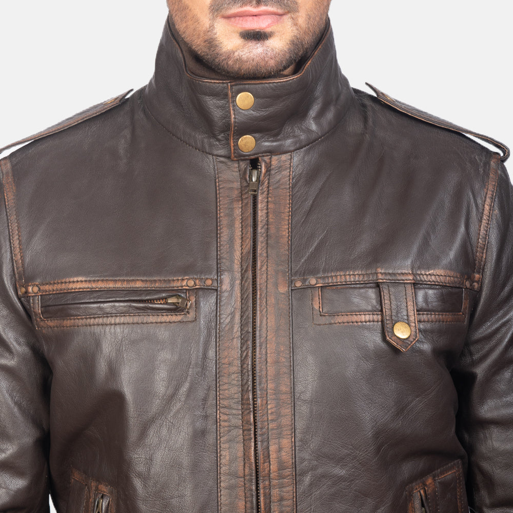 Men's Classic Textured Bomber Leather Jacket