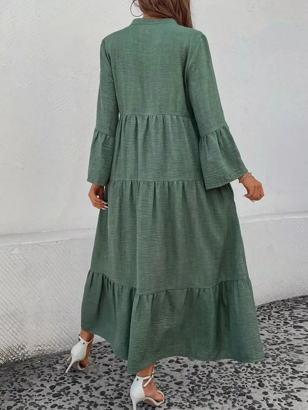 Button Front Ruffle Tiered Dress Casual