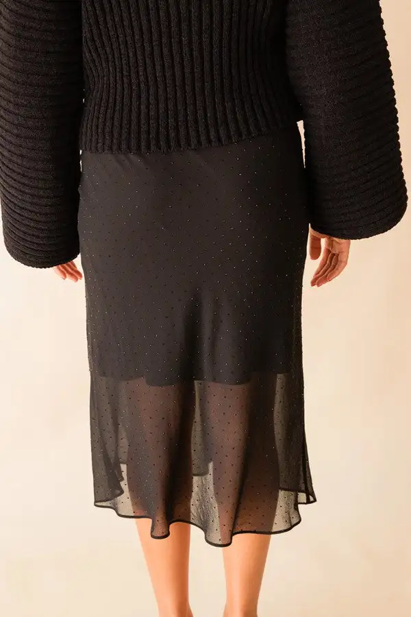 Women's Black Sheer Mesh Midi Skirt