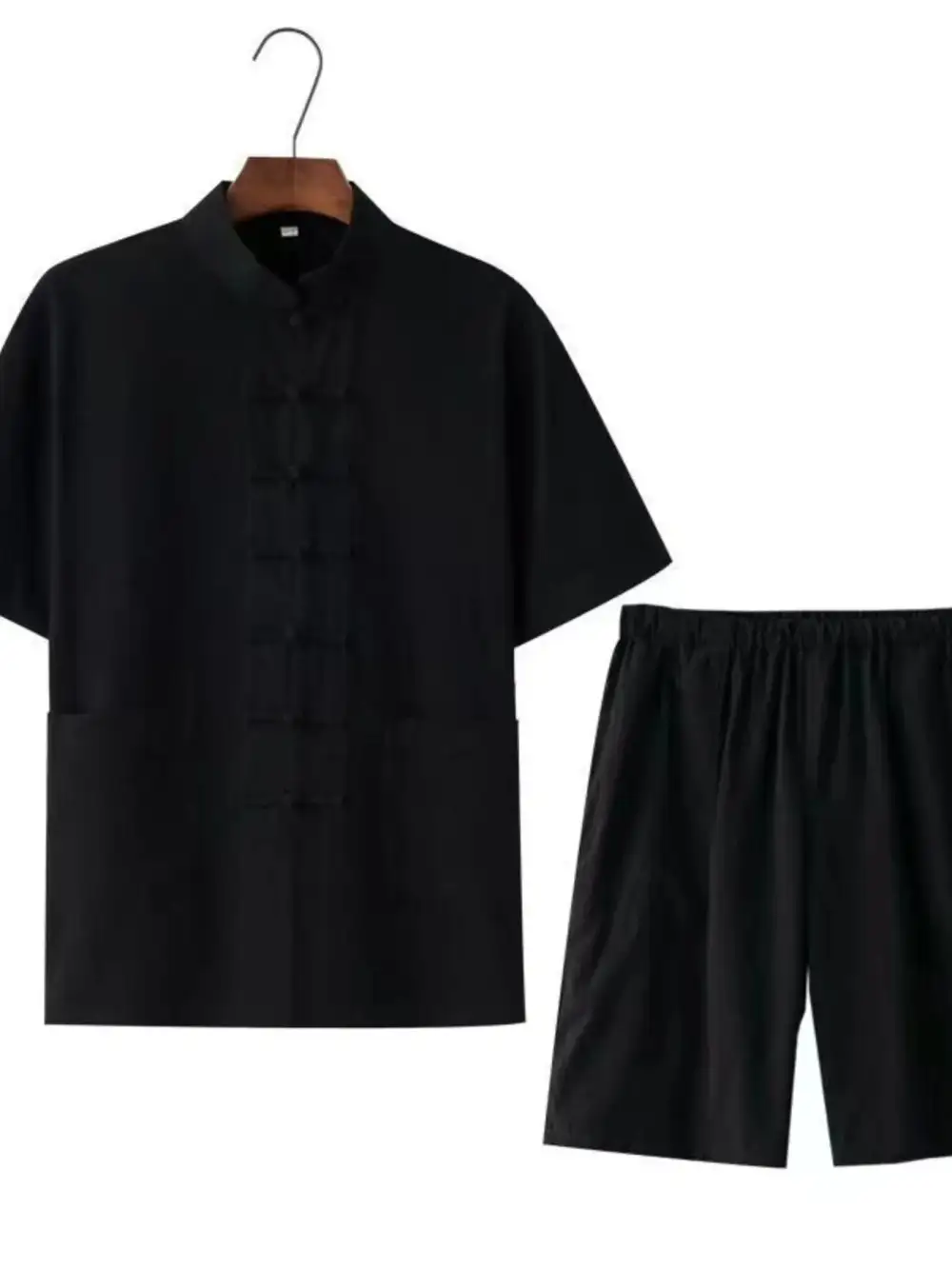 Chinese Style Button Detail Top And Shorts Set