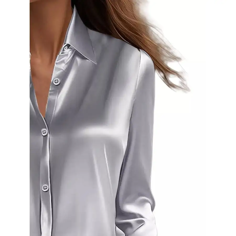Full Size Button Down Collared Neck Long Sleeve Shirt Plus Size